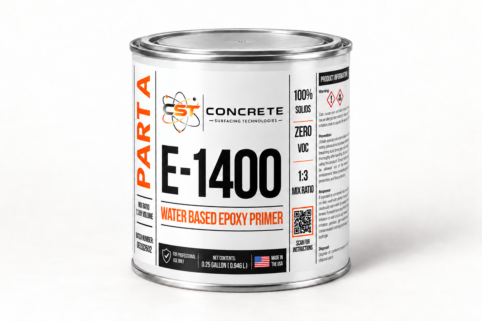 Digital mockup of E-1400 Part A in a one-quart metal can with a silver metal lid