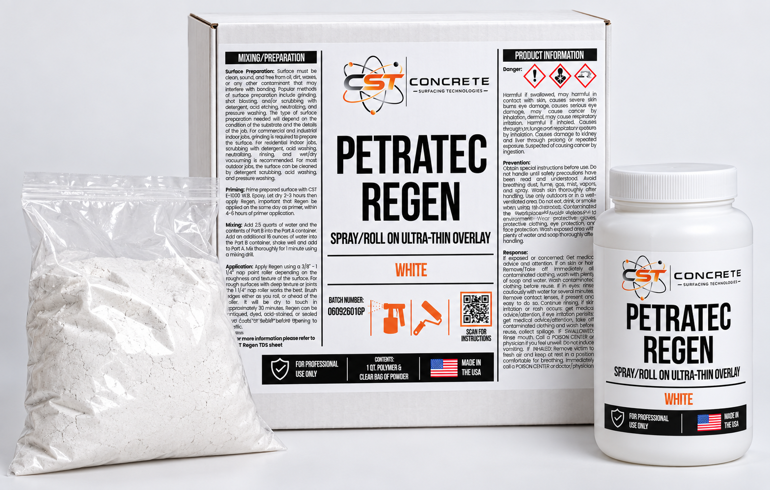 Digital visualization of the white PetraTec ReGen kit with powder and polymer